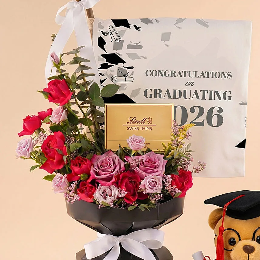 2026 Graduation Flowers, Graduation Bear & Chocolate Bundle