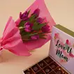 Purple Tulip Bouquet with Chocolate For Mom