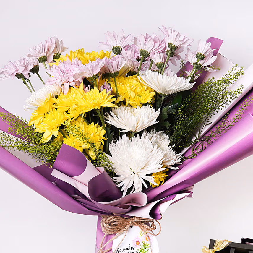 November Birthday Flower Bouquet with Chocolates