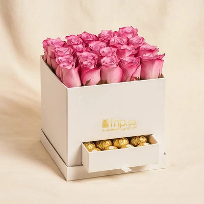 Stunning Purple Roses With Ferrero Rocher Box