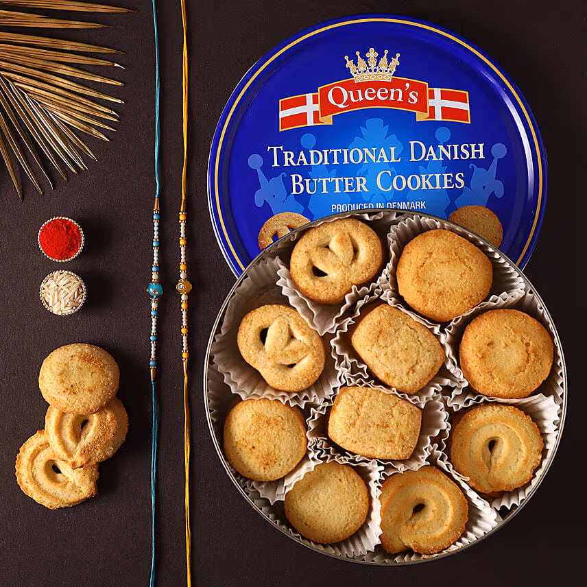 Sneh Vibrant Set Of 2 Pearl Rakhi & Butter Cookies