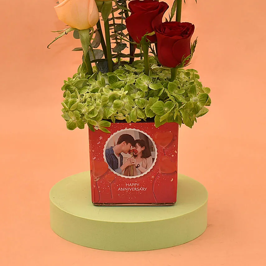 Adorable Roses In Square Personlised Glass Vase