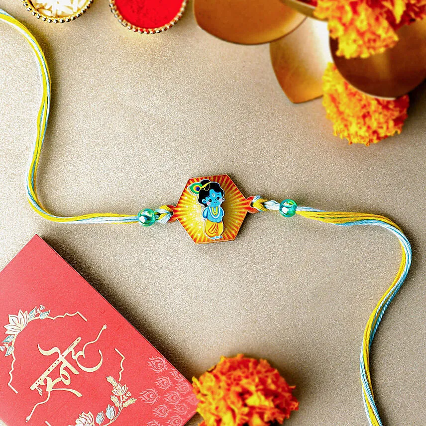 Enchanting Love in 3D Krishna Rakhi N Kaju Katli Delight