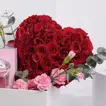 Enchanting Heart of Roses with Versace Bright Crystal and Chocolates
