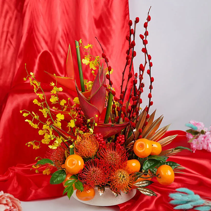 Lunar Year Flowers & Oranges Arrangement