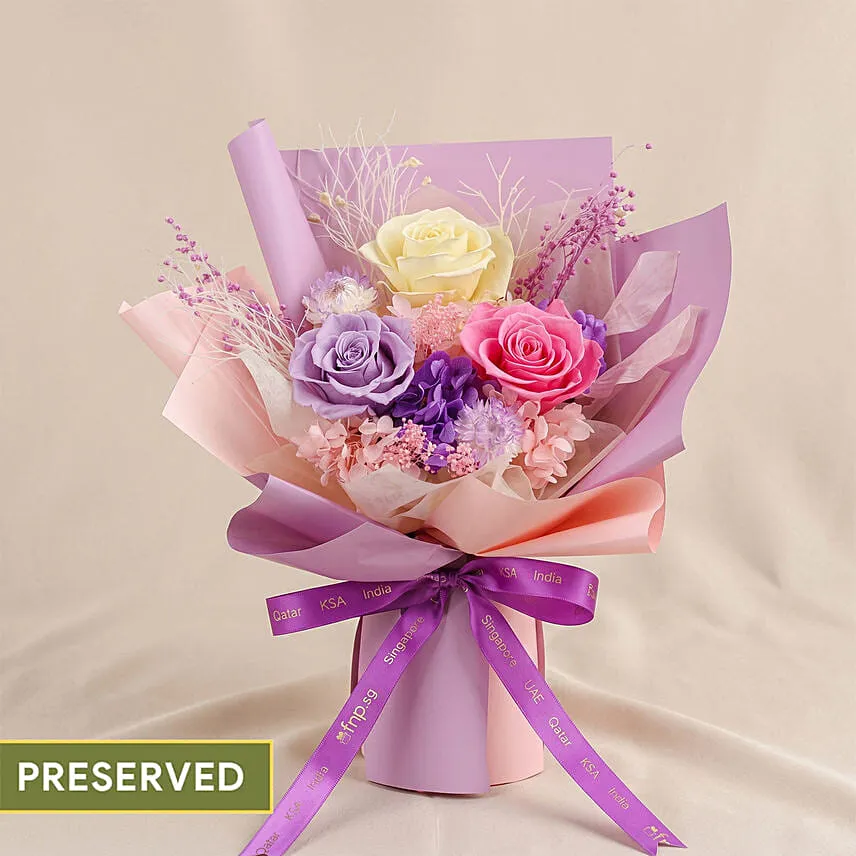 Pastel Symphony Preserved Mixed Rose Bouquet