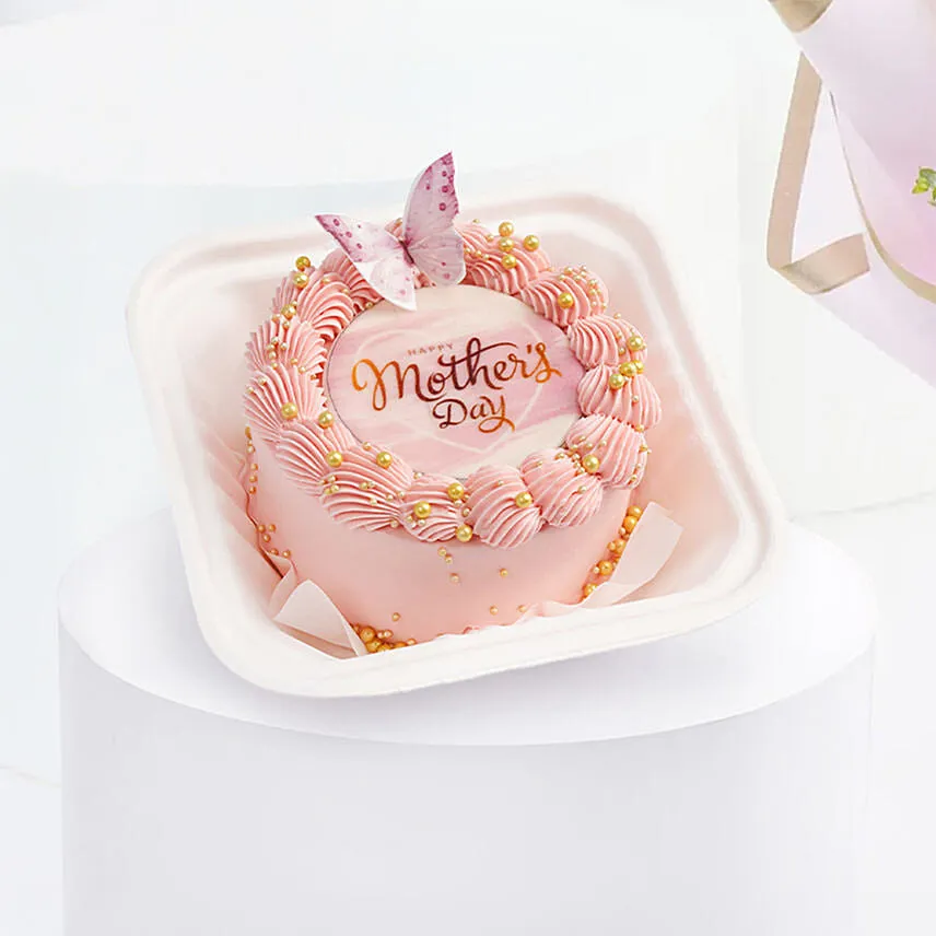 Pink Rose n Carnations With Mom Mini Cake