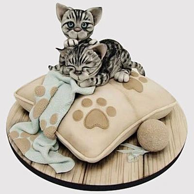 Charming Cat-Themed Chocolate Fondant Cake