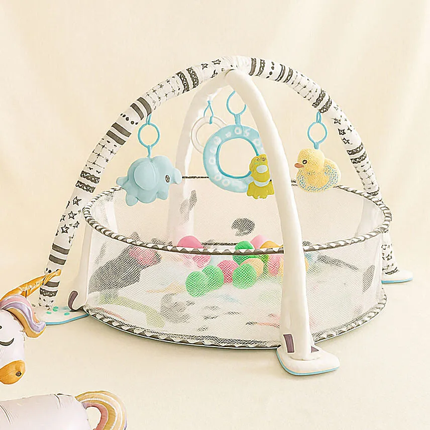 Round Game Mat WIth Toys and Balls With A Balloon Unicorn