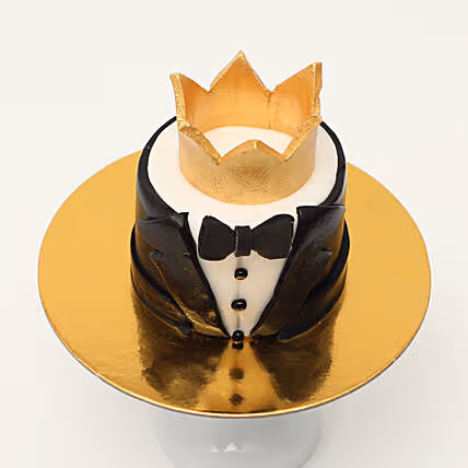 Elegant Best Man Tuxedo Cake with Golden Crown