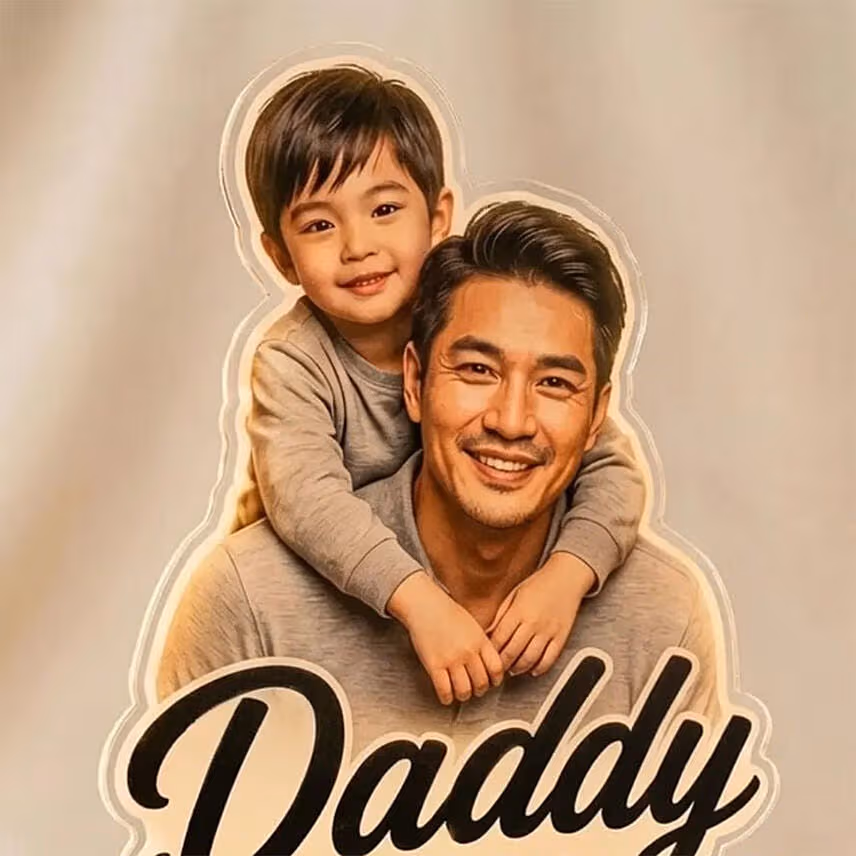 Personalised Hero Dad Photo LED Wooden Lamp
