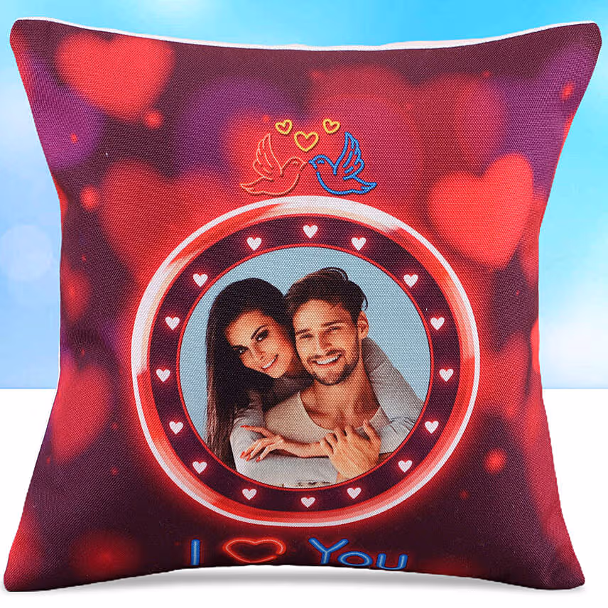 Personalised Led Cushion With Chocolate Cake
