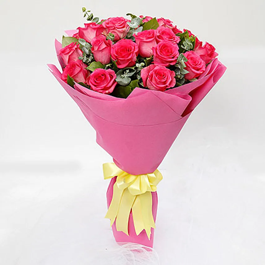 20 Dark Pink Roses Bouquet