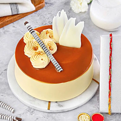 Exquisite Sacred Beadwork Mauli Rakhi with Delightful Butterscotch Cake - 500g Surprise