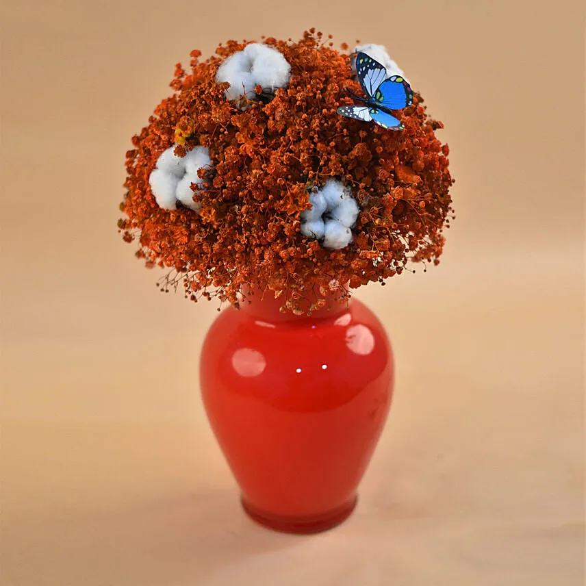 Red Baby Breath Oval Shaped Red Vase