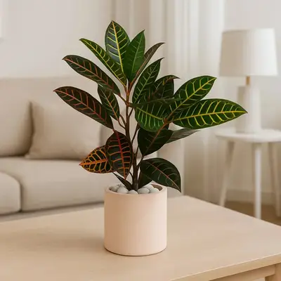 Elegant Petra Croton in Rose Cement Planter - 45 cm
