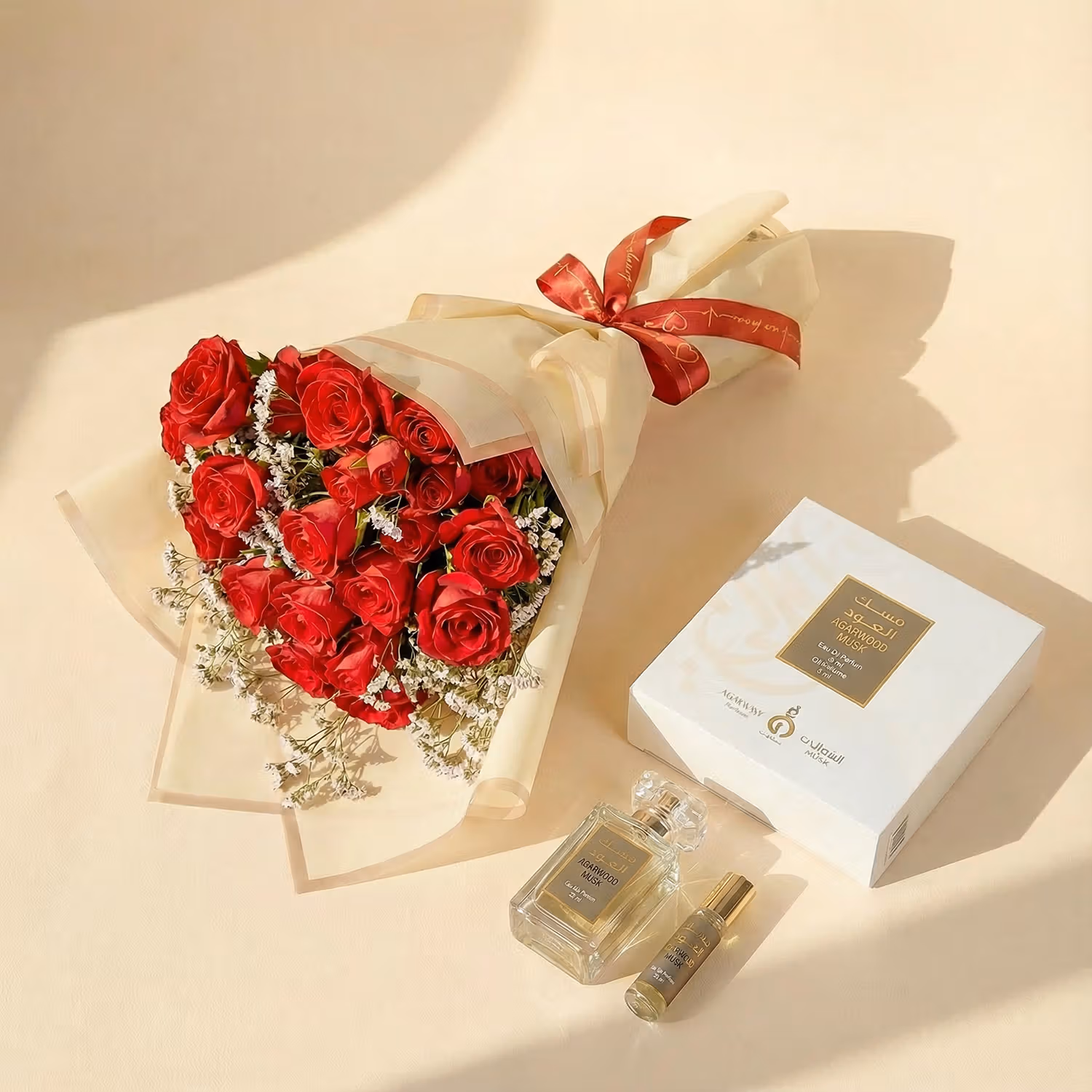 Love in Bloom Combo: Red Baby Roses - Agarwood Musk