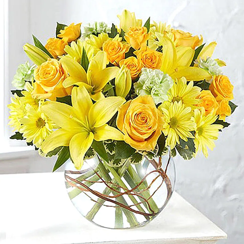 Happy Flowers In Bowl Arrangement Add