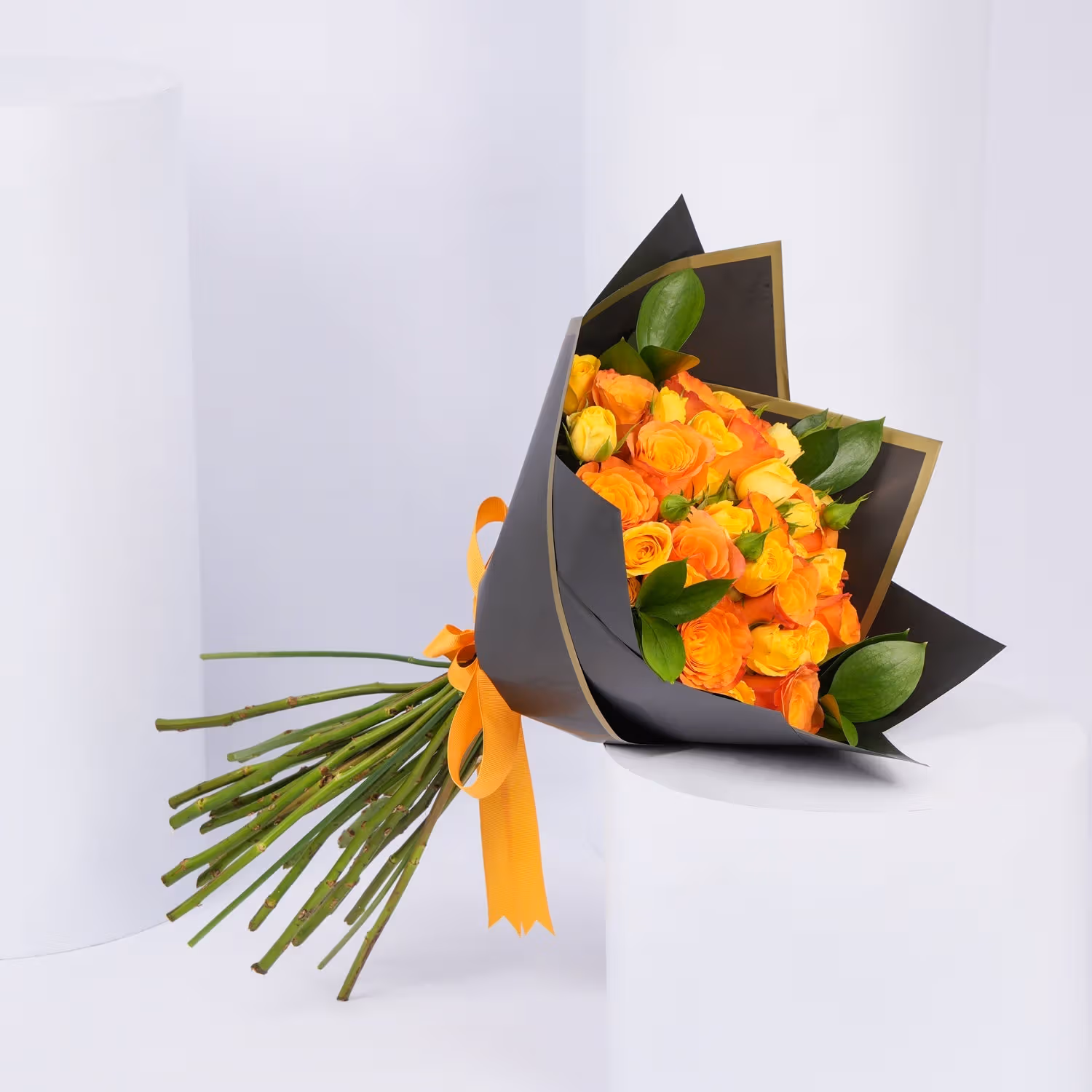Roses of Devotion: Exquisite Orange and Yellow Bouquet