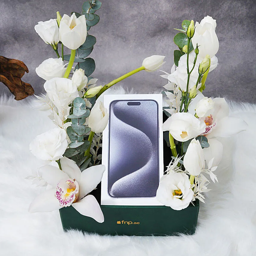 Iphone 15 Pro Max 1 TB Black Titanium Gift Box with Flowers