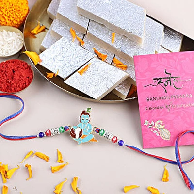 Sneh Bal Krishna Kids Rakhi with Premium Kaju Katli & Traditional Ritual Set