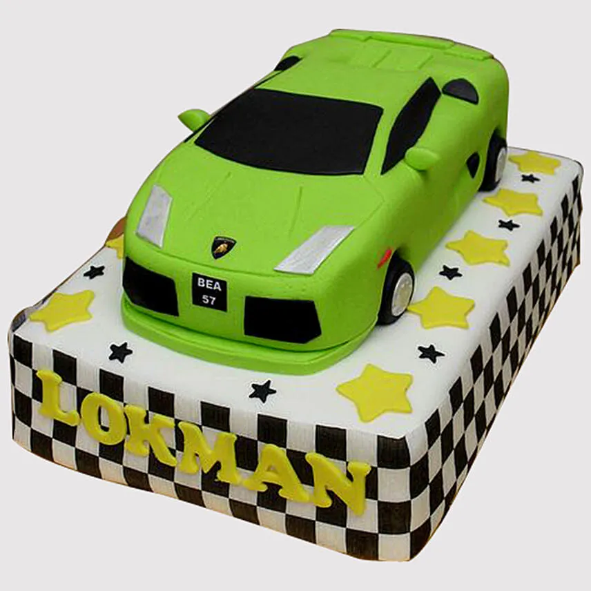 Designer Green Car Cake