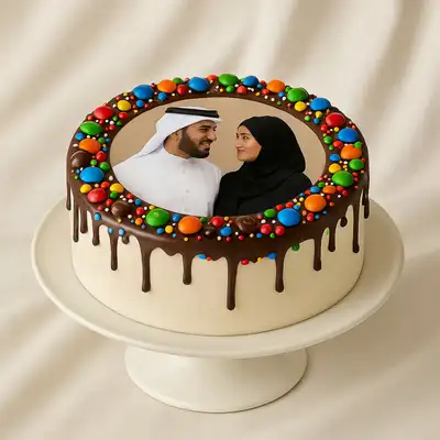 Delicious Chocolate Drip M&M's Photo Cake - Perfect for Special Occasions