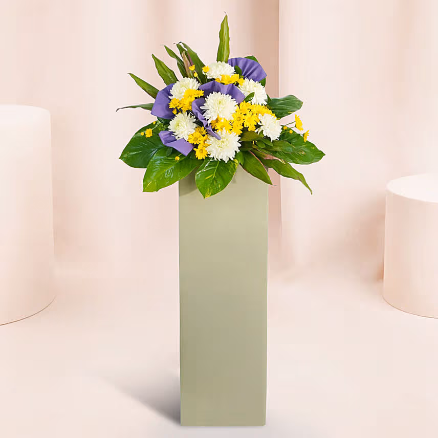 Reverence Condolence Mixed Flowers Grey Stand