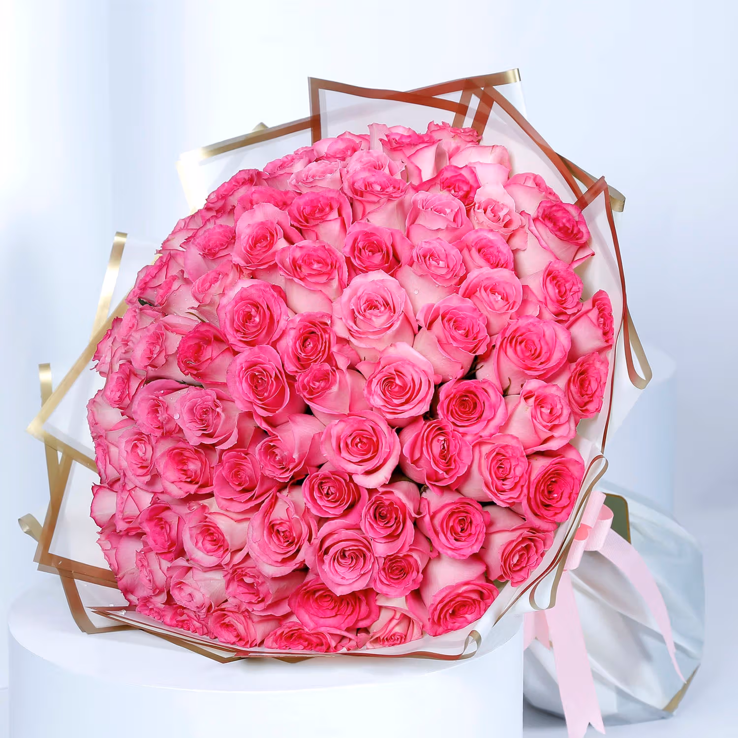 Luxurious Pink Blossom Bouquet - 100 Pink Roses with Elegant Wrapping