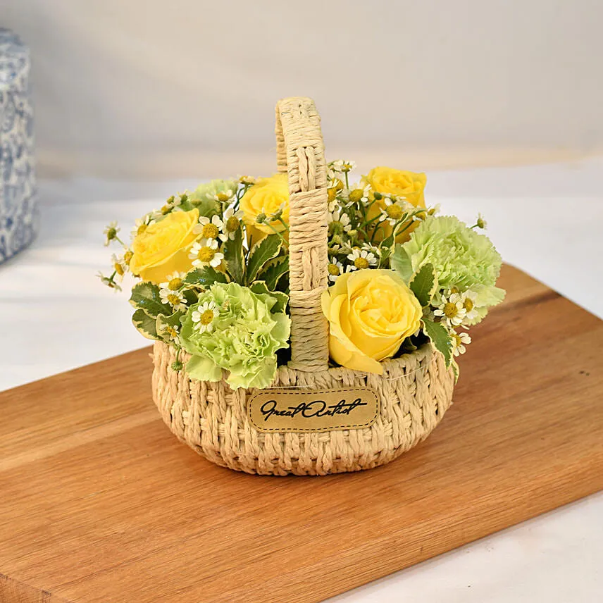 Mixed Roses & Carnations Basket Arrangement