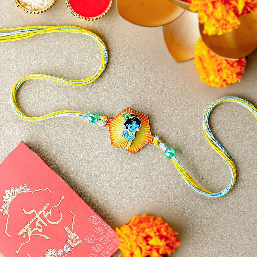 Enchanting Love in 3D Krishna Rakhi N Kaju Katli Delight