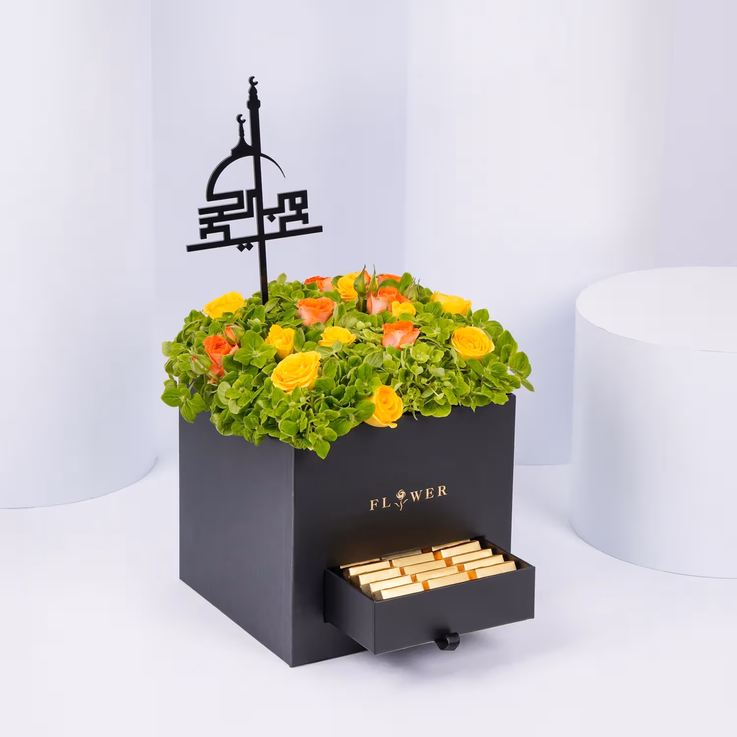 Green Hydrangea & Chocolate Arrangement Box | Eid Mubarak