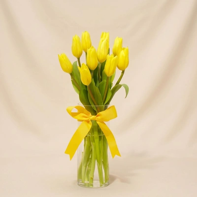 Serene Yellow Tulips Glass Vase