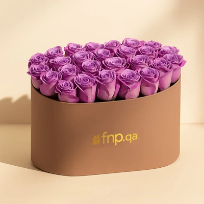 Elegant 40 Roses Arrangement in Large Oval Box - Purple