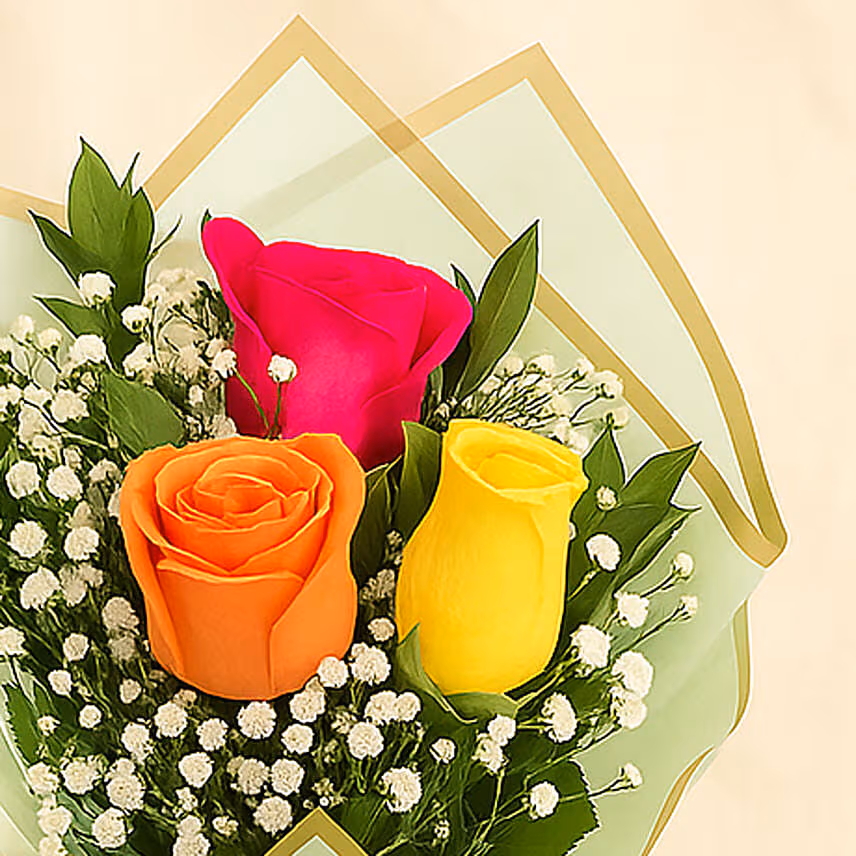 Three Mix Roses Hand Bouquet