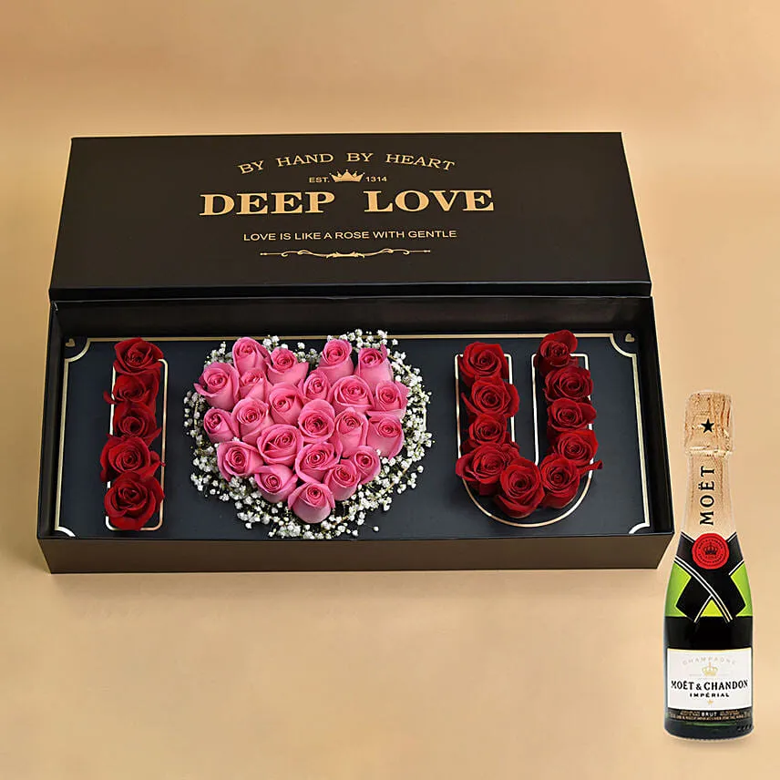 I Love You Floral Arrangement With Moet Champagne For Valentine