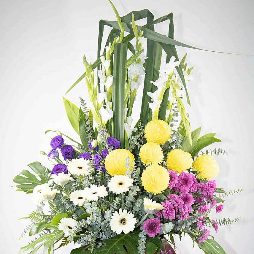 Heavenly Mixed Flowers Red Cardboard Stand