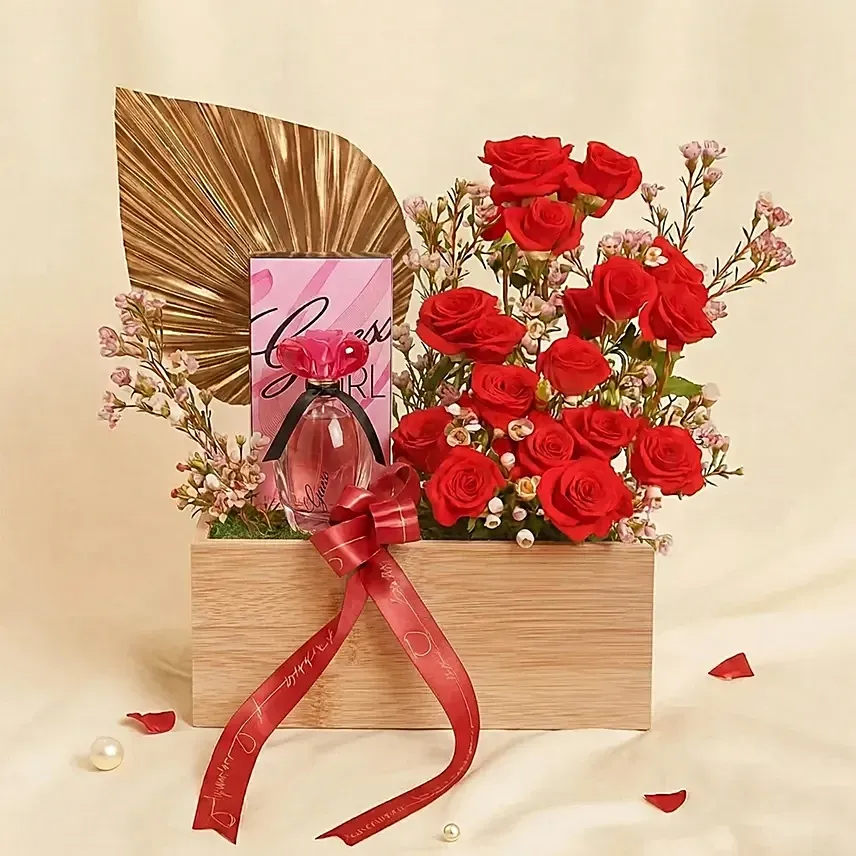 Burberry Touch Perfume and Red Roses Valentine’s Gift Basket