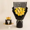Celebrate Father's Day with a Regal Touch: Yellow Rose Bouquet and Chocolate Crown Cake
