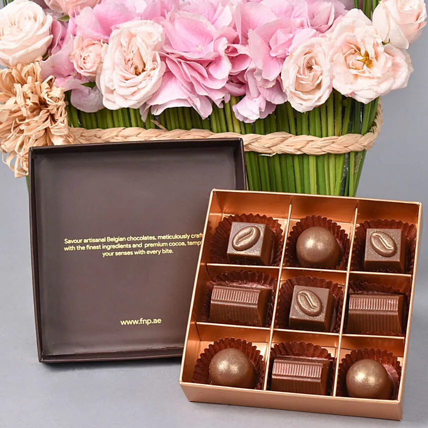 Natures Basket of Flowers with Chocolates