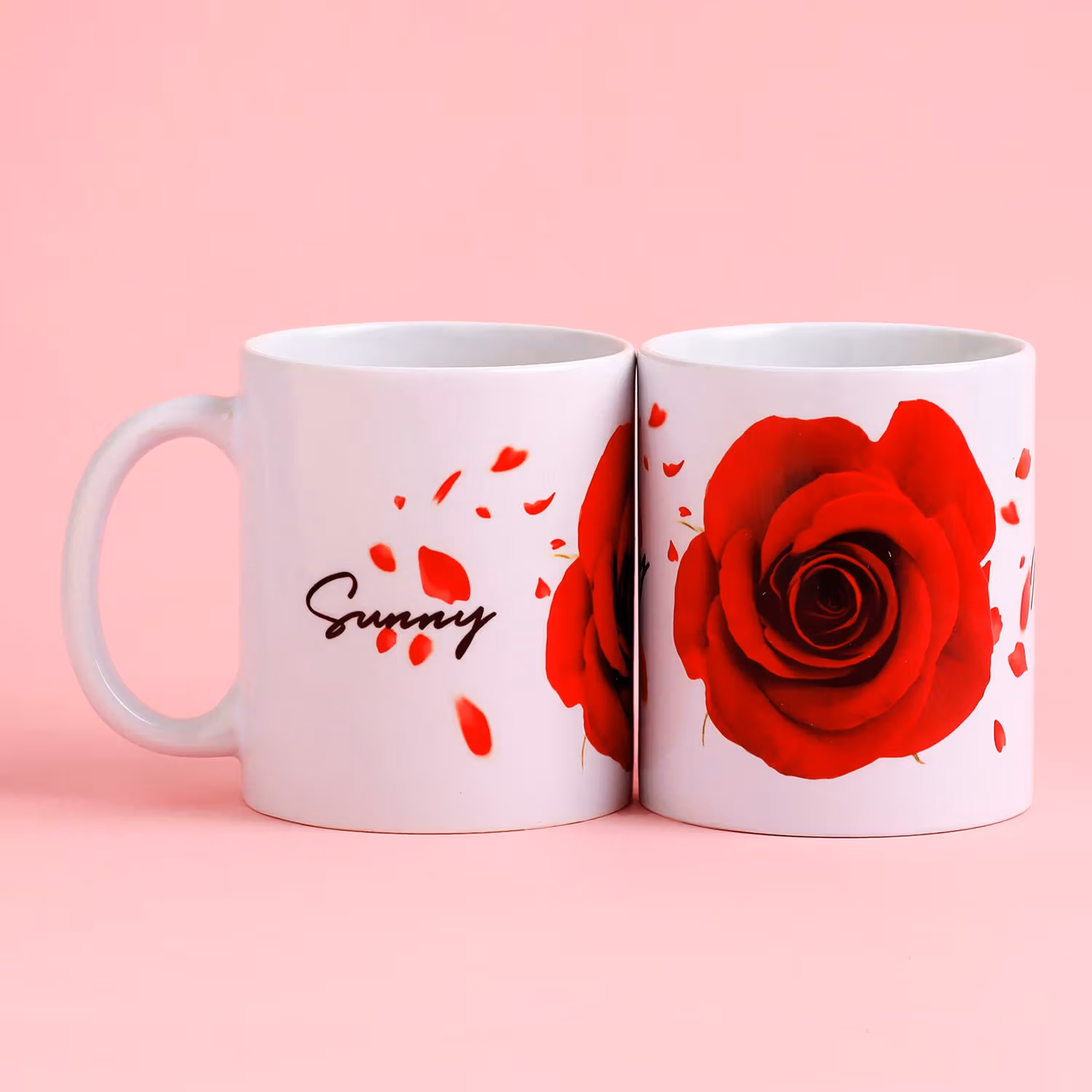 Blooming Love Personalized Ceramic Mug Set - Perfect Gift for Couples