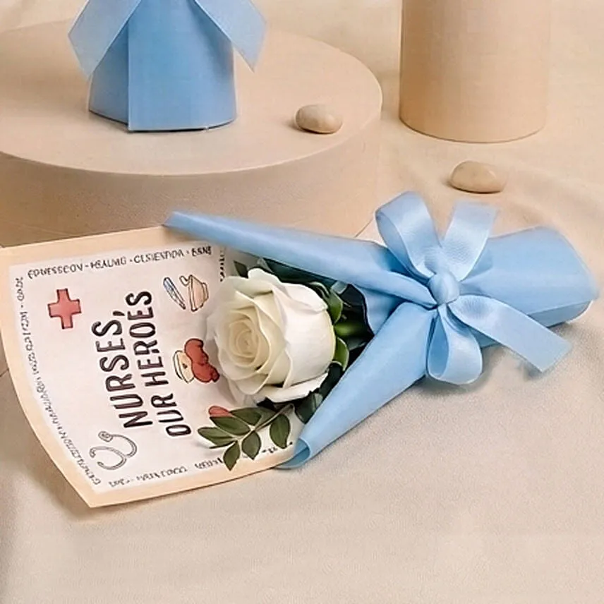 Nurses, Our Heroes - White Rose Mini Bouquet x4