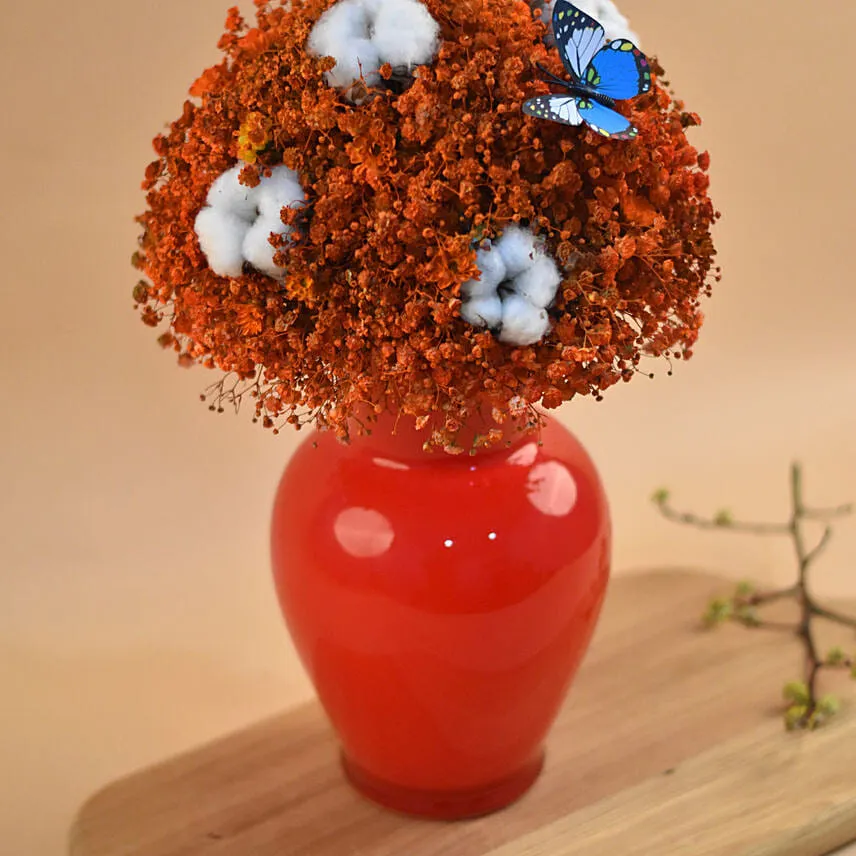 Red Baby Breath Oval Shaped Red Vase