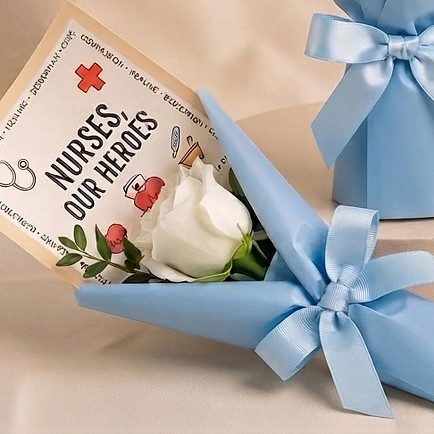 Nurses, Our Heroes - White Rose Mini Bouquet x2