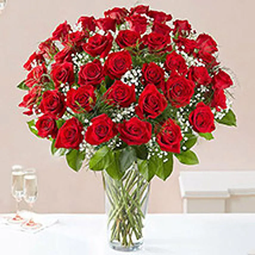 Bunch Of 50 Scarlet Red Roses Add