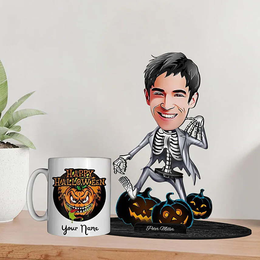 Halloween Skeleton Caricature And Mug