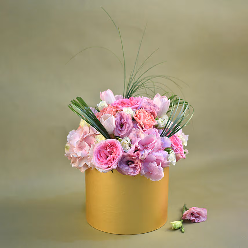 Premium Mixed Flowers Designer Golden Vase