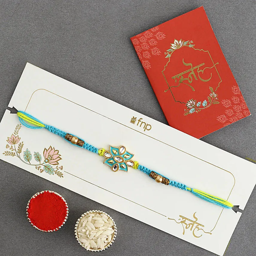 Sneh Ethinic Blue Meenakari Rakhi with Rasgulla