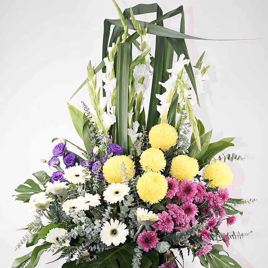 Heavenly Mixed Flowers Green Cardboard Stand