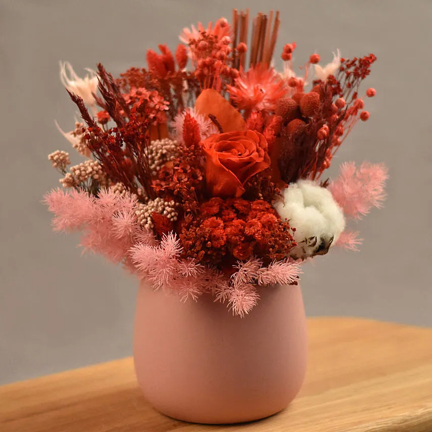 Ravishing Mixed Preserved Flowers Designer Vase